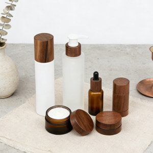 Luxury Cosmetic Packaging Set with Walnut Wood Lid